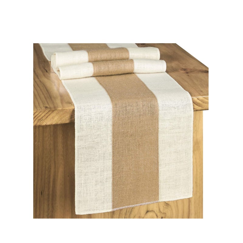 Zikra Burlap Table Runner Rustic Table Runner Farmhouse Table Decor Macrame Table Runner Jute Woven Fabric Light Colour Edge 12x72 Inches - Image 1