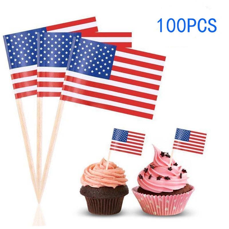 100pcs American National Flag Cake Topper Decor Insert for Independence Day Party Gathering (65mm) - Image 4