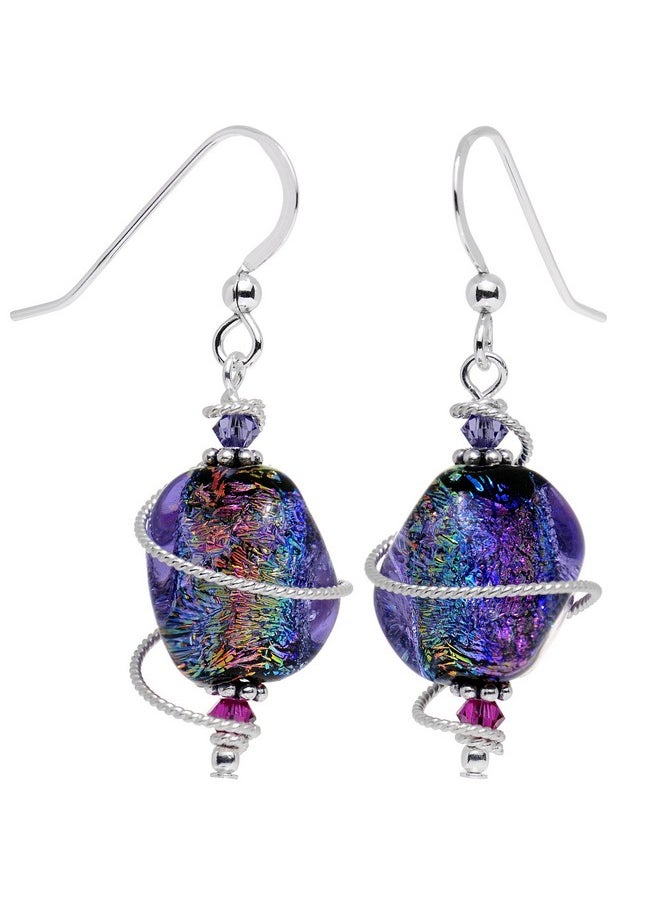 Body Candy Handcrafted 925 Silver Purple Dichroic Drop Dangle Earrings Created With Crystals  - Image 2