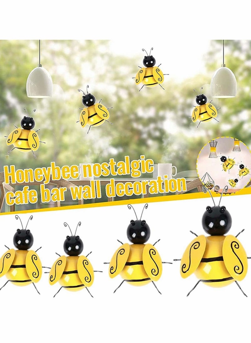 SOLARAE Metal Bumble Bee Decorations Garden Wall Art Bee 3D Sculpture Ornament for Garden Ornaments Outdoor Lawn/Bar/Bedroom/Living Room/Coffee/Shop/Yard Ornaments DIY Accessories (4 PCS) - Image 2