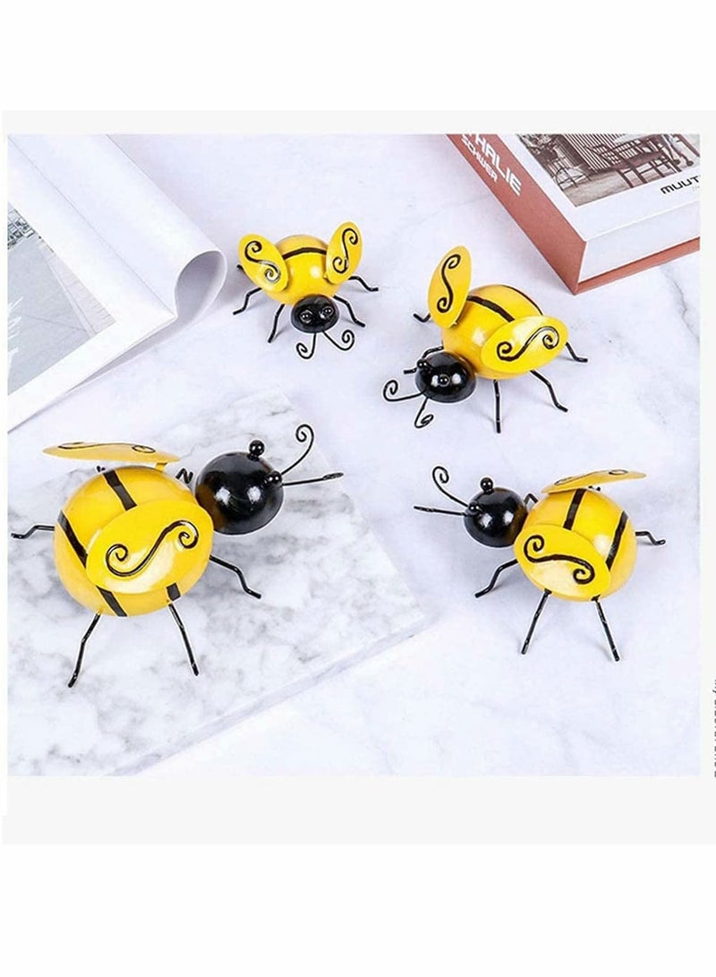 SOLARAE Metal Bumble Bee Decorations Garden Wall Art Bee 3D Sculpture Ornament for Garden Ornaments Outdoor Lawn/Bar/Bedroom/Living Room/Coffee/Shop/Yard Ornaments DIY Accessories (4 PCS) - Image 5