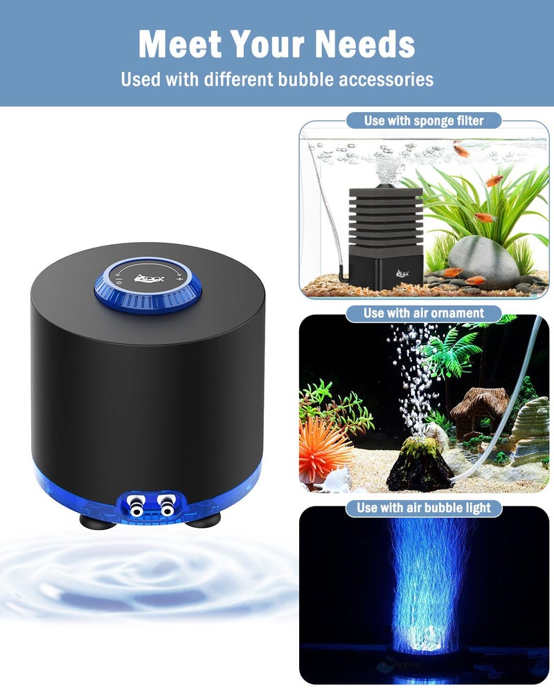 AQQA Aquarium Air Pump, Ultra-Quiet Powerful Fish Tank Air Pump 3W/6W/10W with Stainess Steel Dual Outlet, Adjustable Oxygen Aerator Pump with Air Stone Bubbler for Fish Tank Up to 200 Gallon (6W) - Image 3