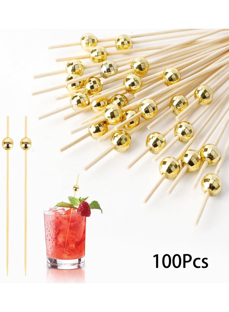 100 Mirror Gold Bamboo Skewers, Disposable Eco-Friendly Picks for Fruit Platters, Beverage Decoration, Weddings, Parties, and Banquets - Image 1