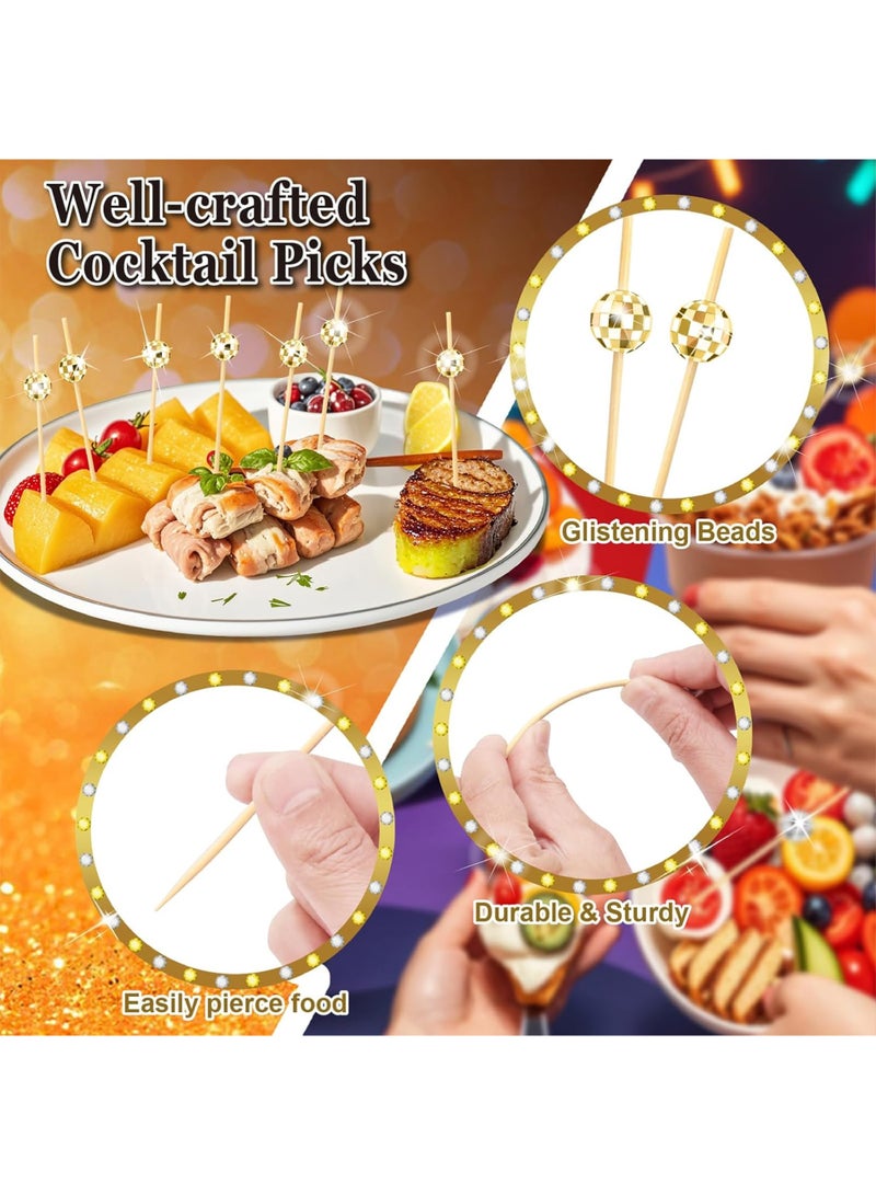 100 Mirror Gold Bamboo Skewers, Disposable Eco-Friendly Picks for Fruit Platters, Beverage Decoration, Weddings, Parties, and Banquets - Image 2