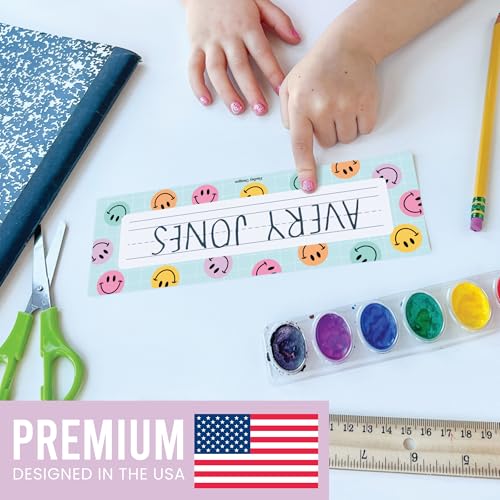 Hadley Designs Desk Name Tags for Classroom -36 Student Name Plates for Classroom Kindergarten, Preschool, 1st, 2nd & 3rd Grade, 9x3 Teacher Nameplates for Student Desks & Cubbies, Smiley Nametags - Image 5