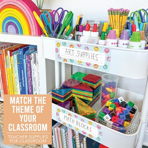 Hadley Designs Desk Name Tags for Classroom -36 Student Name Plates for Classroom Kindergarten, Preschool, 1st, 2nd & 3rd Grade, 9x3 Teacher Nameplates for Student Desks & Cubbies, Smiley Nametags - Image 3