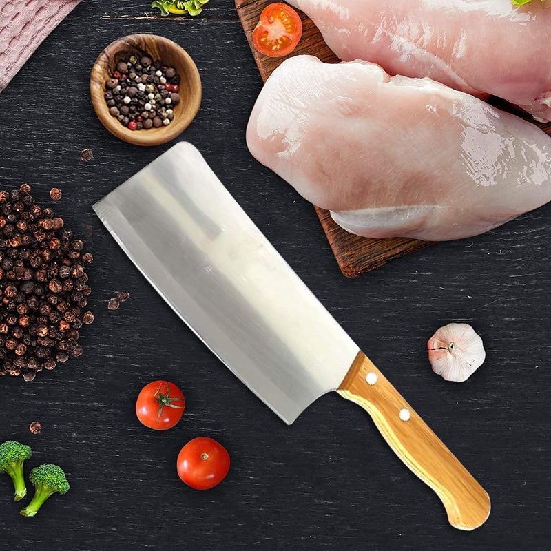 kunya Vegetable Meat Cutter Cleaver Chopping Knife Wooden Handle Chef Butcher Multipurpose Use for Home Kitchen or Restaurant 74 Designed for Kitchen Restaurant Ergonomic Handle - Image 1