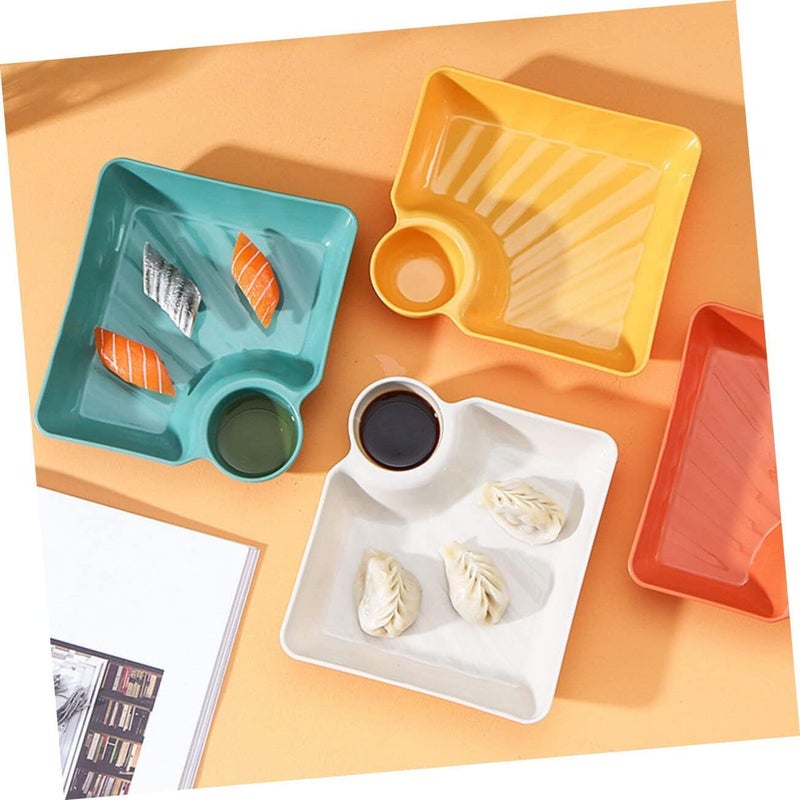 P Plus Fire Chip and Dip Serving Platter Set Divided Dumpling Plate with Sauce Holder Small Chips and Salsa Serving Dish Reusable Chip and Dip Tray for Snack Appetizer Sushi Party 6 Pc Green - Image 4