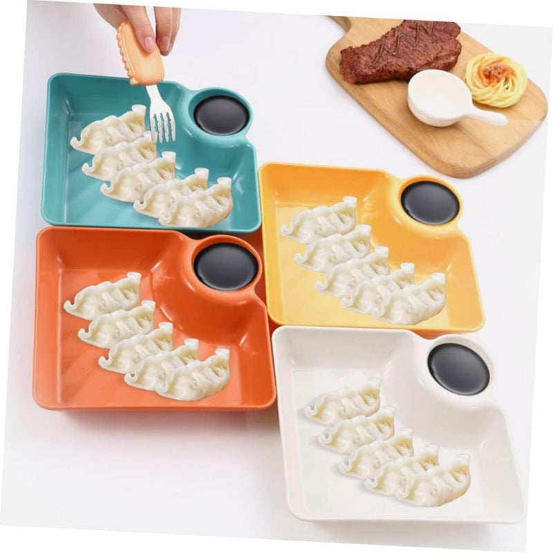 P Plus Fire Chip and Dip Serving Platter Set Divided Dumpling Plate with Sauce Holder Small Chips and Salsa Serving Dish Reusable Chip and Dip Tray for Snack Appetizer Sushi Party 6 Pc Green - Image 3