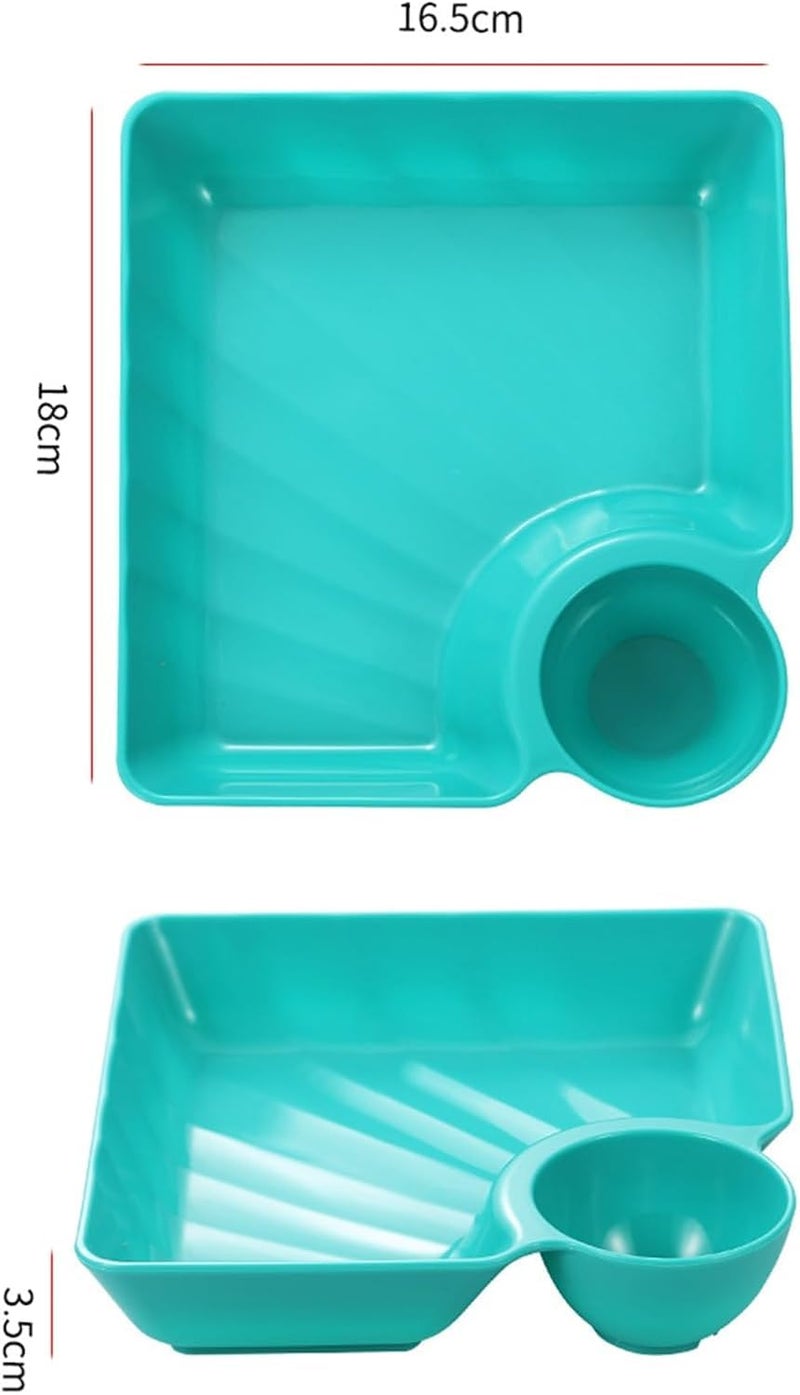 P Plus Fire Chip and Dip Serving Platter Set Divided Dumpling Plate with Sauce Holder Small Chips and Salsa Serving Dish Reusable Chip and Dip Tray for Snack Appetizer Sushi Party 6 Pc Green - Image 2