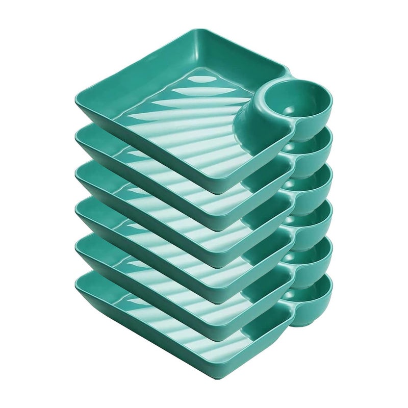 P Plus Fire Chip and Dip Serving Platter Set Divided Dumpling Plate with Sauce Holder Small Chips and Salsa Serving Dish Reusable Chip and Dip Tray for Snack Appetizer Sushi Party 6 Pc Green - Image 1