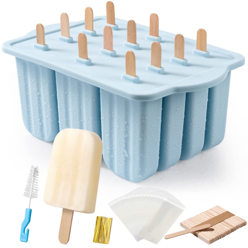 Popsicles Molds MEETRUE 12 Pieces Silicone Popsicle Molds EasyRelease BPAfree Popsicle Maker Molds Ice Pop Molds Homemade Popsicle Ice Pop Maker with 50PCS Popsicle SticksCleaning Brush