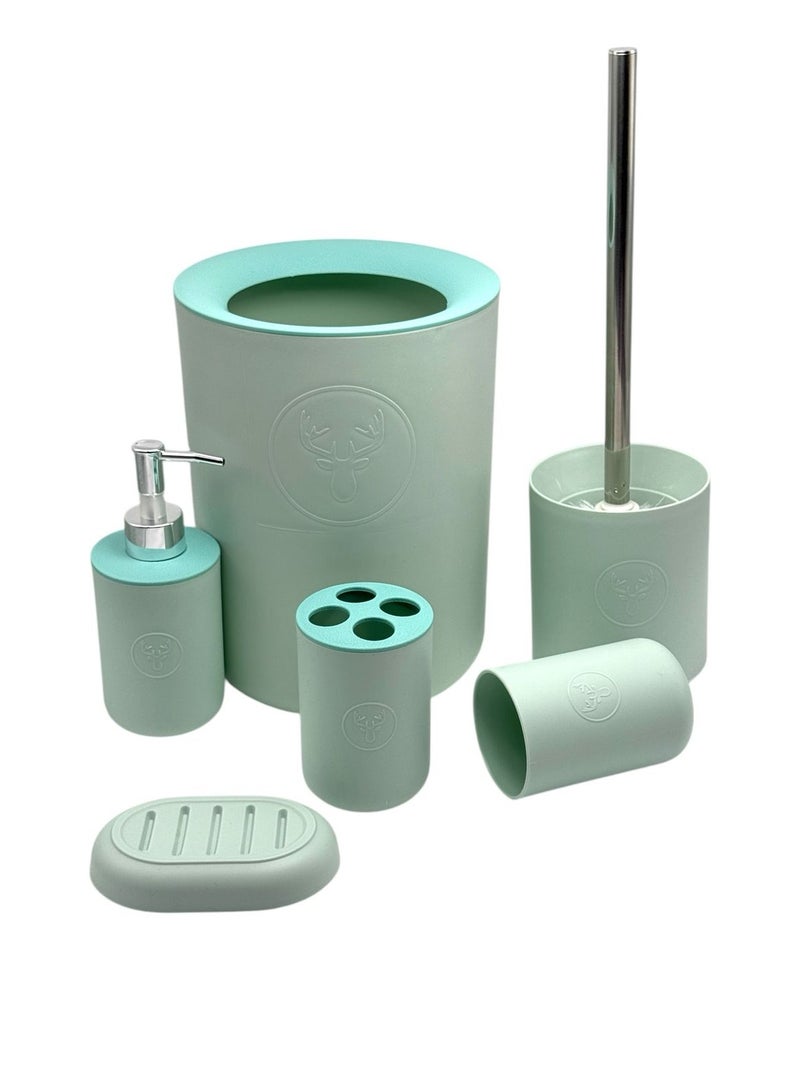 كيوشوب مجموعة اكسسوارات حمام كيوشوب®️ من الخيزران مكونة من 6 قطع، مجموعة اكسسوارات حمام عصرية فاخرة، اكسسوارات مرحاض مع سلة مهملات وكوب حامل فرشاة اسنان وحامل صحن صابون،و موزع الصابون - Image 1