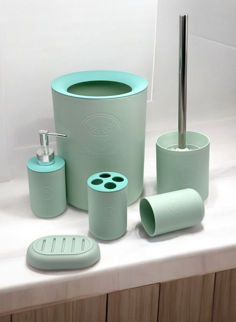 كيوشوب مجموعة اكسسوارات حمام كيوشوب®️ من الخيزران مكونة من 6 قطع، مجموعة اكسسوارات حمام عصرية فاخرة، اكسسوارات مرحاض مع سلة مهملات وكوب حامل فرشاة اسنان وحامل صحن صابون،و موزع الصابون - Image 2