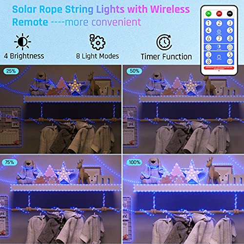 KerKoor Solar Rope Lights Outdoor Waterproof LED - 200 LED Solar Rope String Lights, 72FT 8 Modes with Remote Flexible Solar Tube String Lights for Garden Patio Fence Balcony Pool Trampoline Party - Image 2