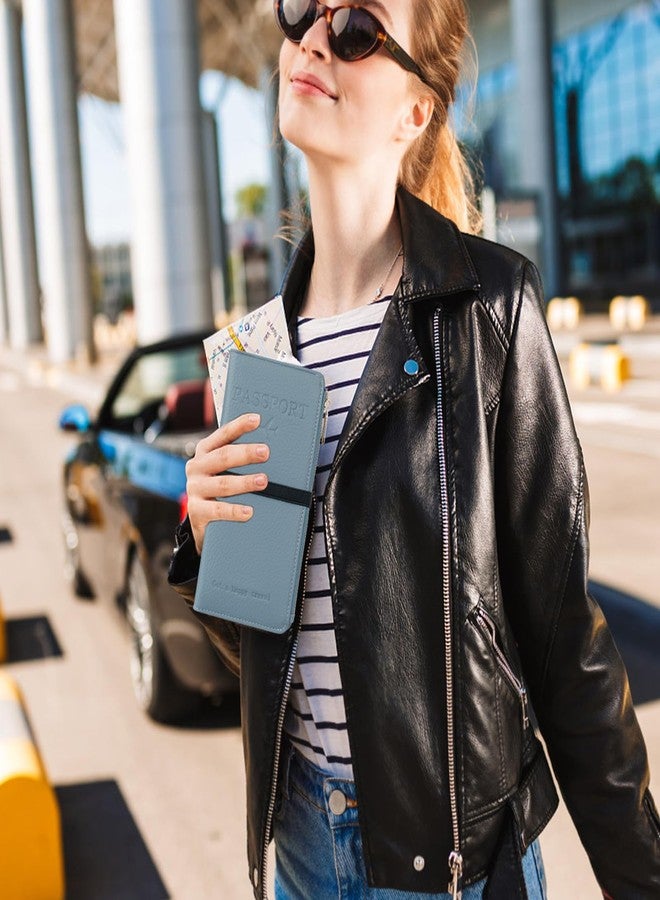 TIGARI Rfid Passport Wallet for Women, Travel Wallet Passport Holder for Travel, Leather Zipper Pocket Card Slots Purses, Travel Document Organizer Waterproof Travel Accessories (Blue) - Image 2