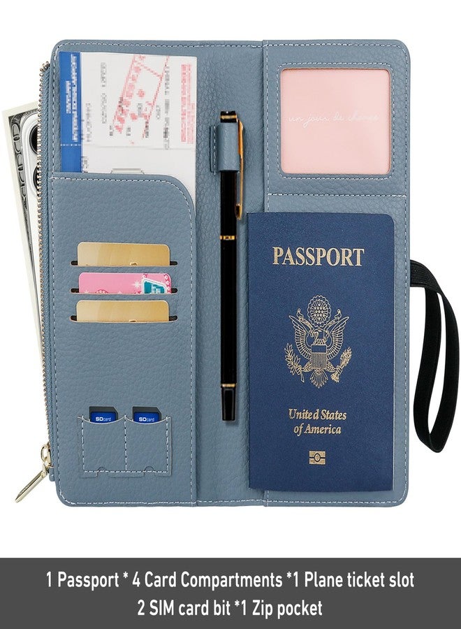 TIGARI Rfid Passport Wallet for Women, Travel Wallet Passport Holder for Travel, Leather Zipper Pocket Card Slots Purses, Travel Document Organizer Waterproof Travel Accessories (Blue) - Image 3