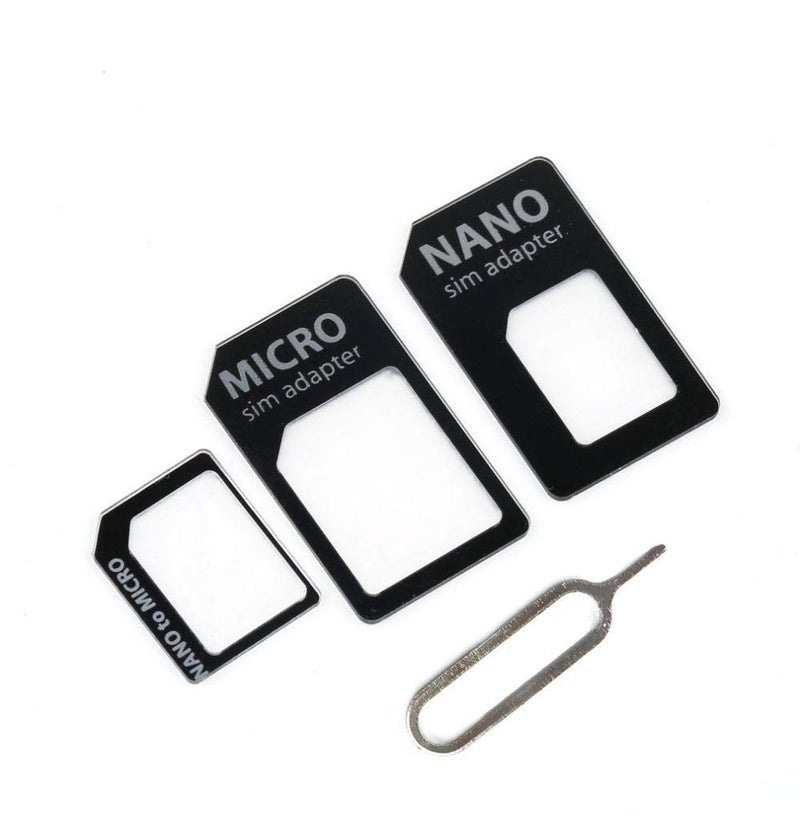 Adapters Nano SIM to Micro SIM and Standard SIM Card Adaptors for All Phones, Black - with pin