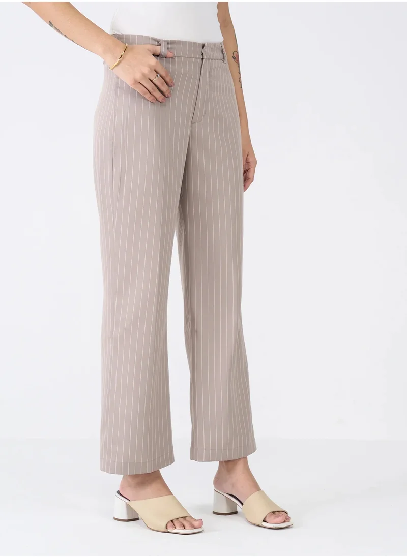 Salt Attire Women's Mid-Rise Striped Pattern Trousers with Fly Front Zip Closure and Straight Legs Elegant and Versatile Pants for Work, Casual, and Special Occasions