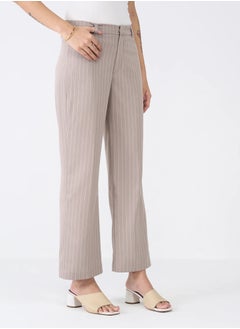 Women's Mid-Rise Striped Pattern Trousers with Fly Front Zip Closure and Straight Legs Elegant and Versatile Pants for Work, Casual, and Special Occasions