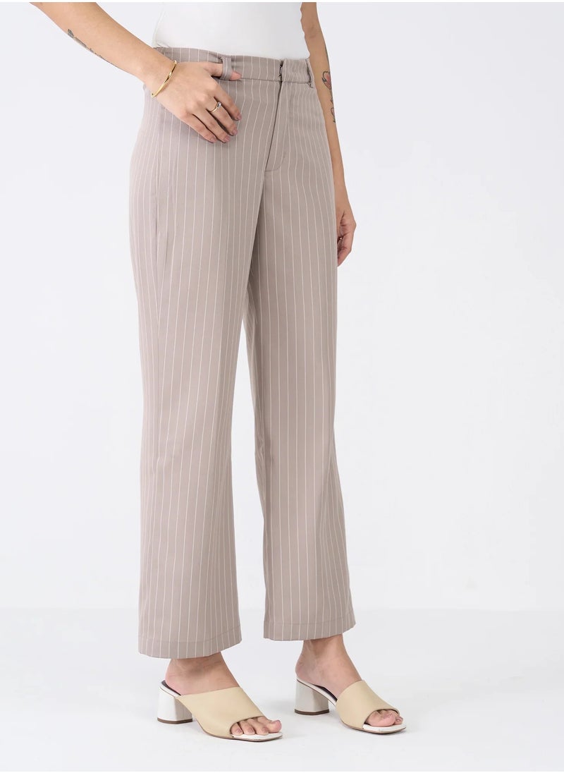 Salt Attire - Women's Mid-Rise Striped Pattern Trousers with Fly Front Zip Closure and Straight Legs Elegant and Versatile Pants for Work, Casual, and Special Occasions - Image 1
