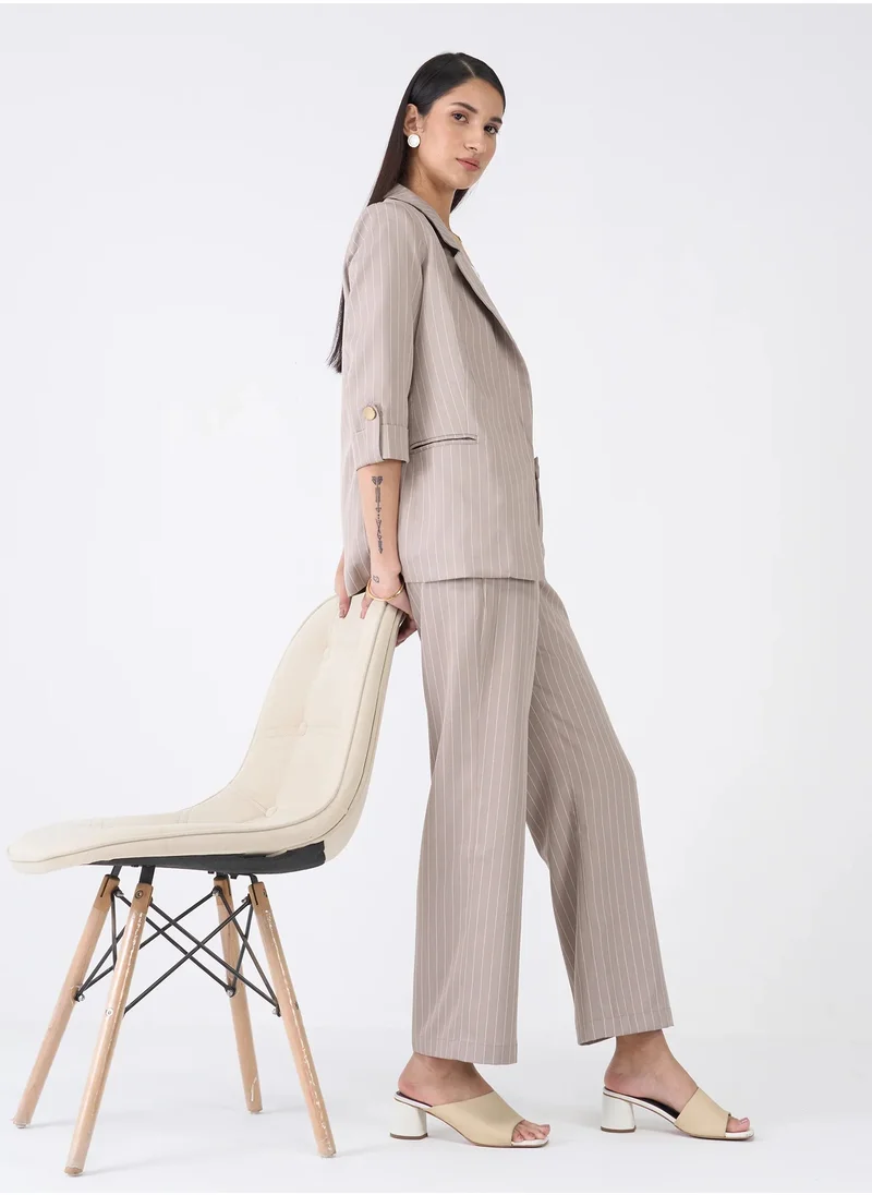 Salt Attire Women's Mid-Rise Striped Pattern Trousers with Fly Front Zip Closure and Straight Legs Elegant and Versatile Pants for Work, Casual, and Special Occasions