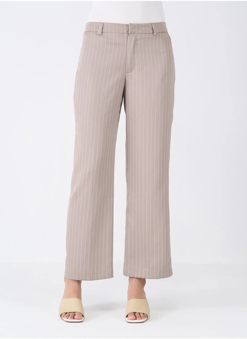 Salt Attire - Women's Mid-Rise Striped Pattern Trousers with Fly Front Zip Closure and Straight Legs Elegant and Versatile Pants for Work, Casual, and Special Occasions - Image 1