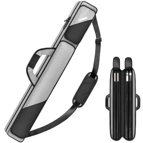 PEKREWS Pool Cue Case, Pool Stick Case 2x2 Holds 2 Sticks with 2 Accessory Zipper Pockets, Sturdy Polyester Pool Cue Carry Bag with Shoulder Strap Handle, Soft Billiard Cue Sling Bag for Men and Women - Image 1
