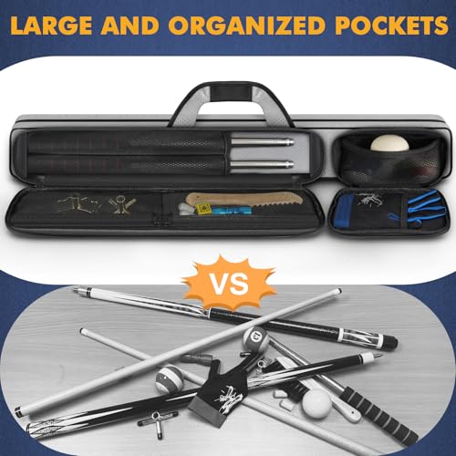 PEKREWS Pool Cue Case, Pool Stick Case 2x2 Holds 2 Sticks with 2 Accessory Zipper Pockets, Sturdy Polyester Pool Cue Carry Bag with Shoulder Strap Handle, Soft Billiard Cue Sling Bag for Men and Women - Image 5