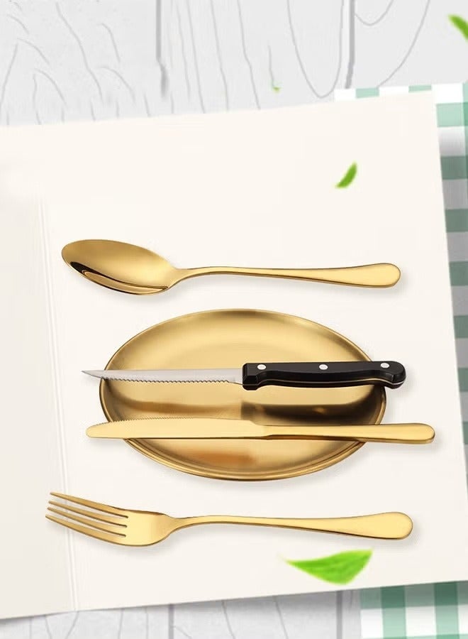 ميكسد مجموعة أدوات المائدة، 10 قطع من أدوات المائدة الفضية المحمولة، سكين، شوكة، ملعقة، طبق، مجموعة مشابك شرائح اللحم، أدوات مائدة من الفولاذ المقاوم للصدأ للسفر والتخييم والنزهات في الهواء الطلق (ذهبي) - Image 3