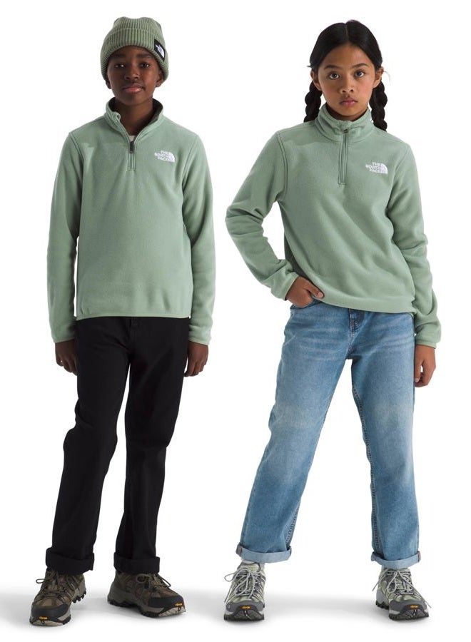 THE NORTH FACE Teen Glacier 1/4 Zip Pullover | Recycled Fleece Jacket for Boys & Girls, Warm Quarter Zip Sweater with Stylish Stand Collar Slate Moss Medium - Image 1
