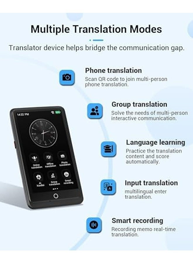 سكاي تاتش جهاز ترجمة لغات – يدعم 139 لغة و8 أوضاع ترجمة، شاشة لمس IPS مقاس 4.1 بوصة، يدعم الترجمة بدون إنترنت لـ17 لغة، مزود بسعة تخزين 16 جيجابايت ومعالج مطور – مثالي للسفر والأعمال. - Image 5