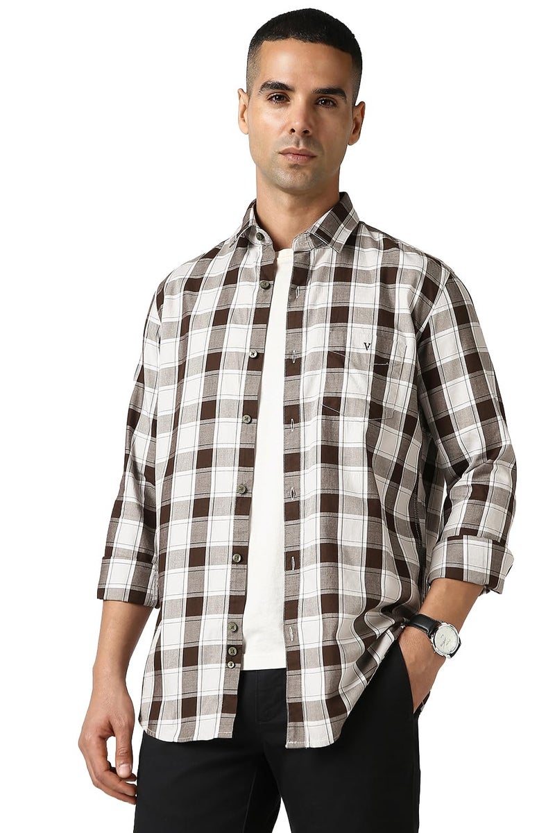 Van Heusen Cotton Men's Checkered Slim Fit Shirt (VSSFUSLFM97978_White, 40 - Image 1