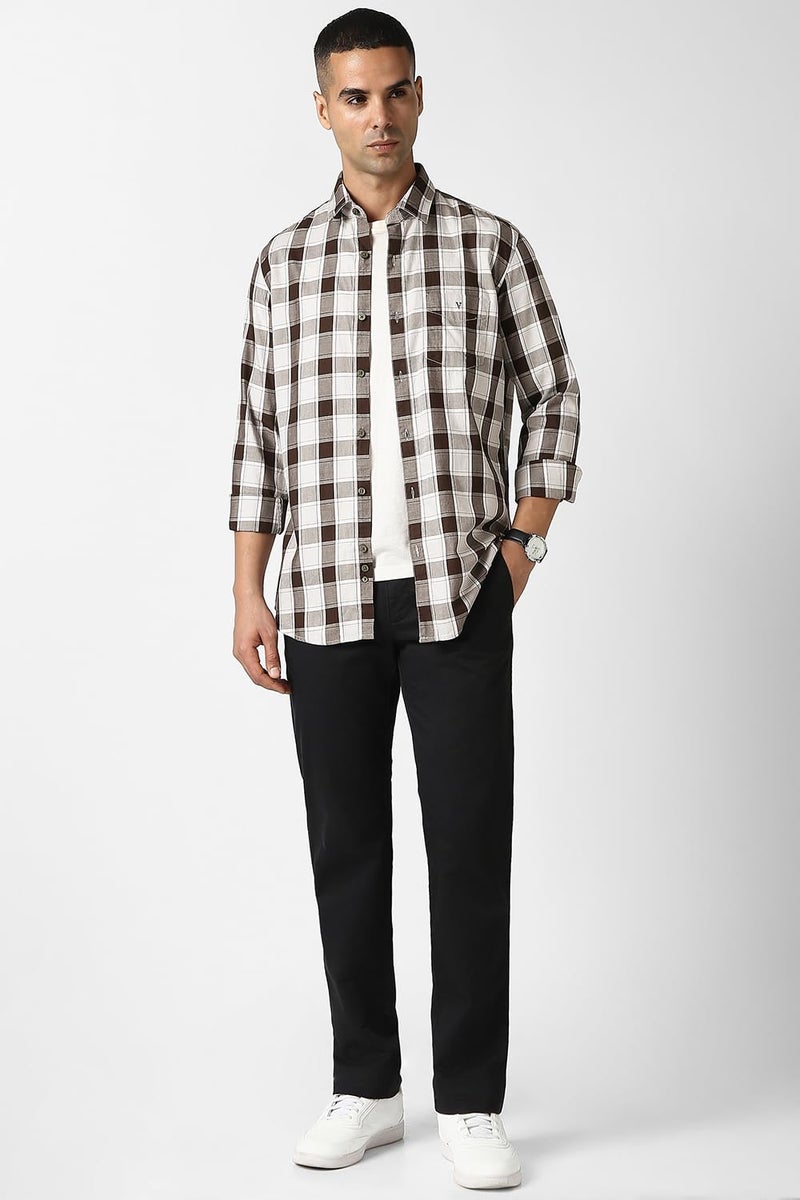 Van Heusen Cotton Men's Checkered Slim Fit Shirt (VSSFUSLFM97978_White, 40 - Image 5