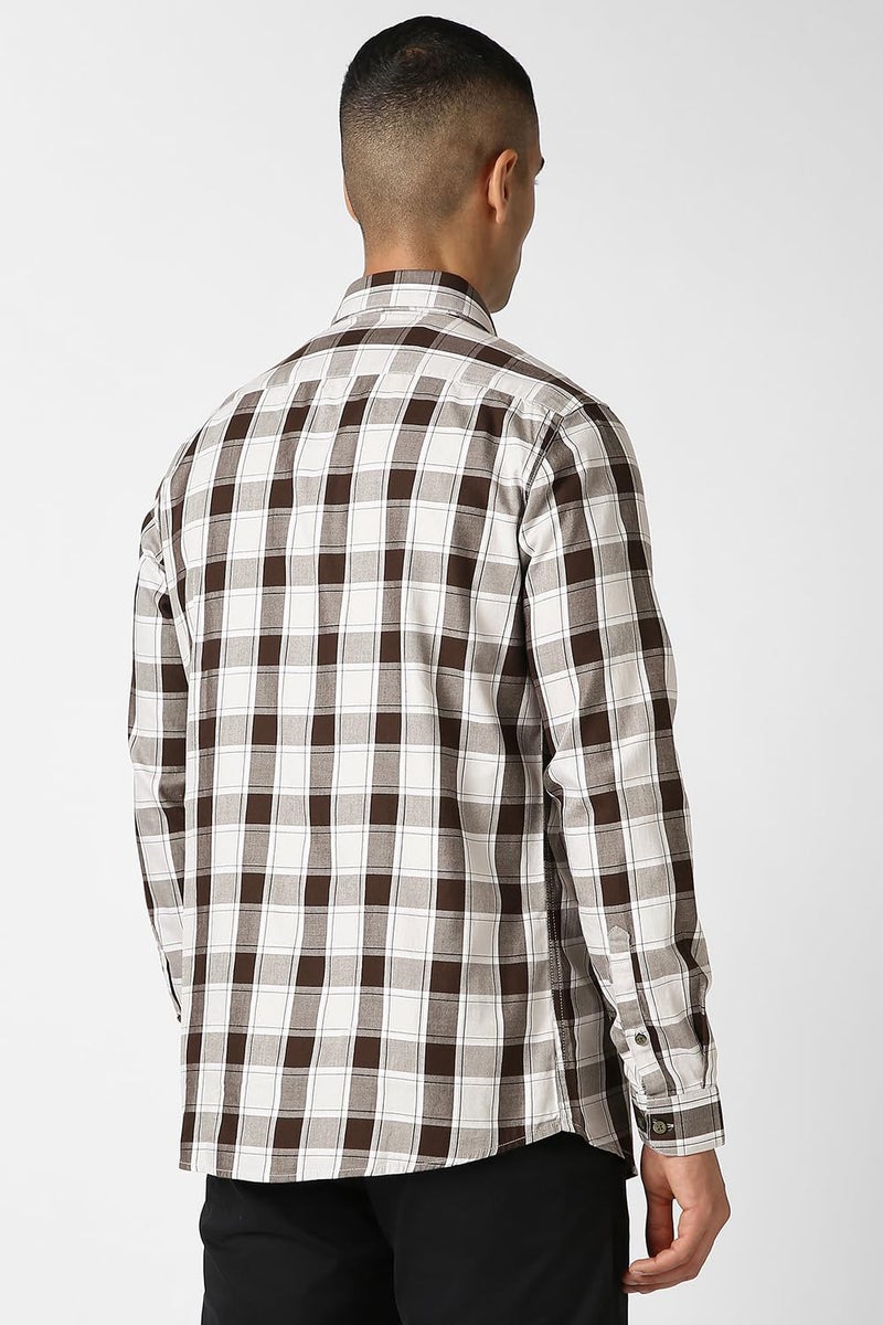 Van Heusen Cotton Men's Checkered Slim Fit Shirt (VSSFUSLFM97978_White, 40 - Image 3