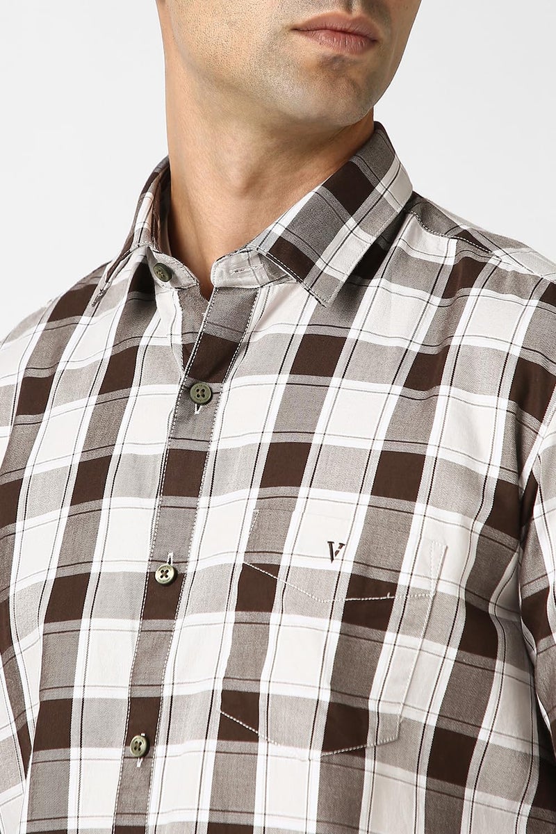 Van Heusen Cotton Men's Checkered Slim Fit Shirt (VSSFUSLFM97978_White, 40 - Image 4