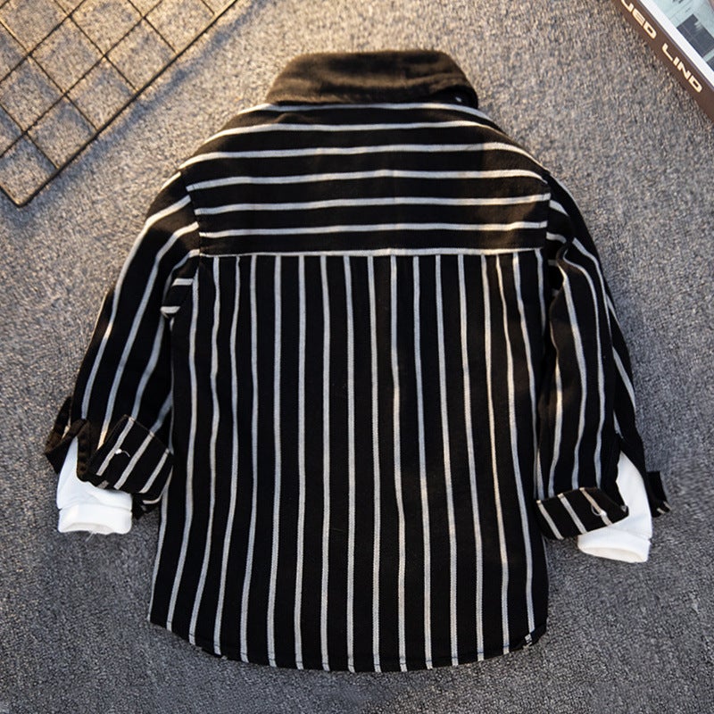 Boys' Shirt Jacket Thin Stylish Striped Shirt Children'S Handsome Shirt For Older Kids Denim Base Shirt - Image 3