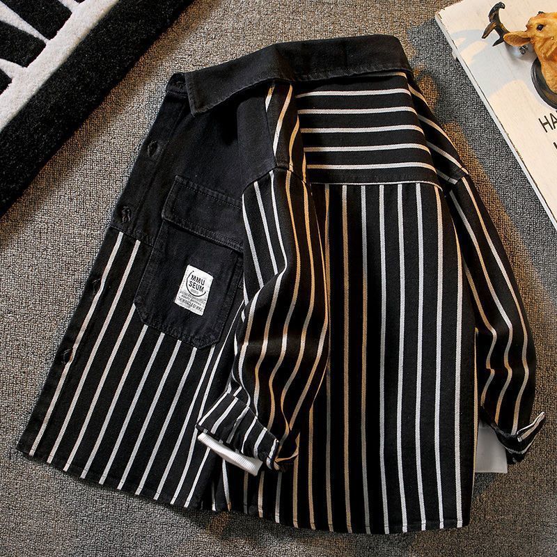Boys' Shirt Jacket Thin Stylish Striped Shirt Children'S Handsome Shirt For Older Kids Denim Base Shirt - Image 2