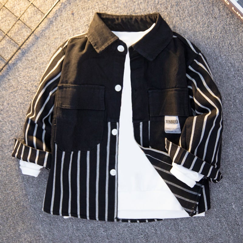Boys' Shirt Jacket Thin Stylish Striped Shirt Children'S Handsome Shirt For Older Kids Denim Base Shirt - Image 4