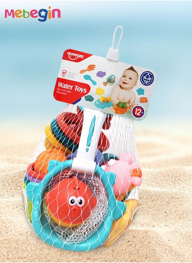 MEBEGIN - 17PCS Beach Toy with Fishing Net Bag, Complete Beach Sand Toys Set, Safe and Child-Friendly Beach Toys with Attractive Design, Creative Bath Toys, Perfect for Any Beach Adventure, Ideal Gift for Kids - Image 1