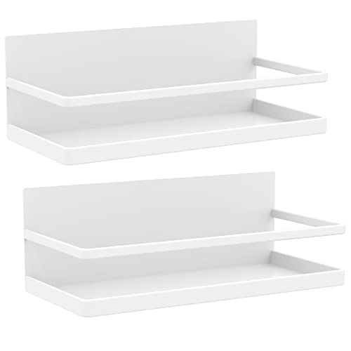 Hoopoton Magnetic Spice Rack Organizer Single Tier Refrigerator Spice Storage Shelf, Easy to Install The Side of The Refrigerator Can Hold spices, Jar of Olive Oil (White, 2 PACK) - Image 1