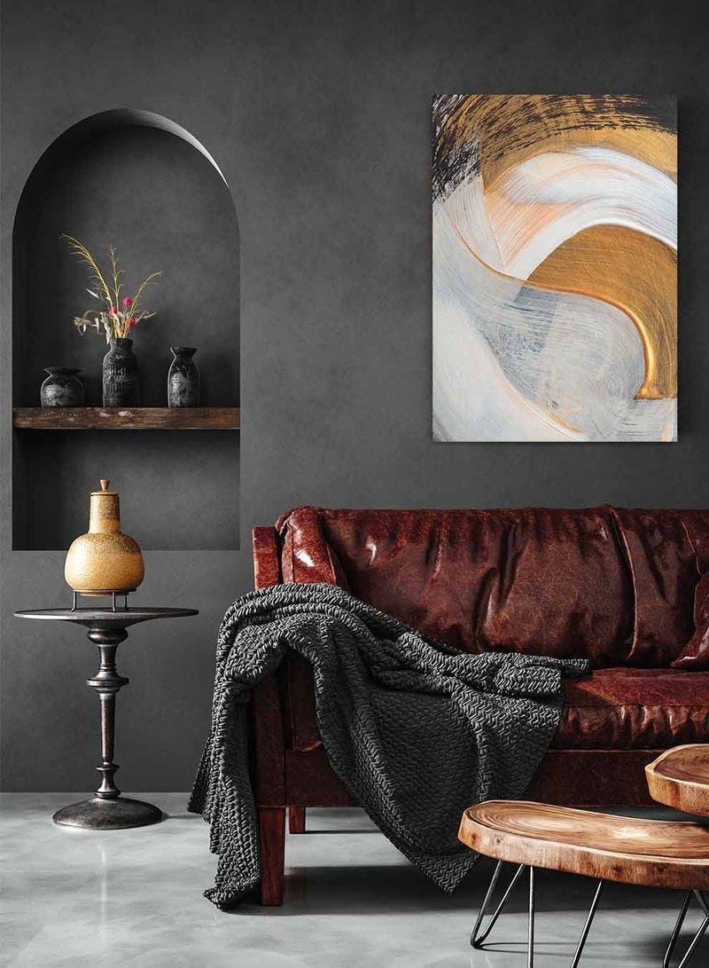 LOWHA Framed Canvas Wall Art Stretched Over Wooden Frame, Brush Waves of Color Painting, For Home, Living Room, Office Decor - Image 2