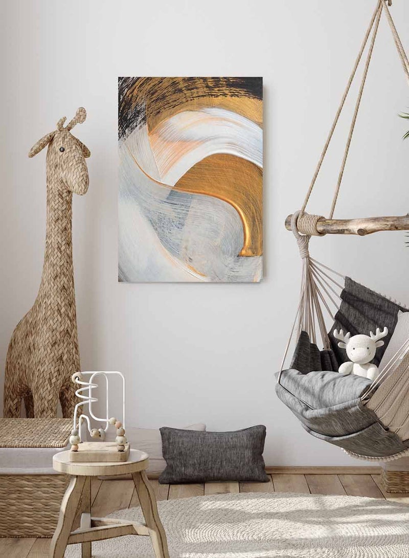 LOWHA Framed Canvas Wall Art Stretched Over Wooden Frame, Brush Waves of Color Painting, For Home, Living Room, Office Decor - Image 3