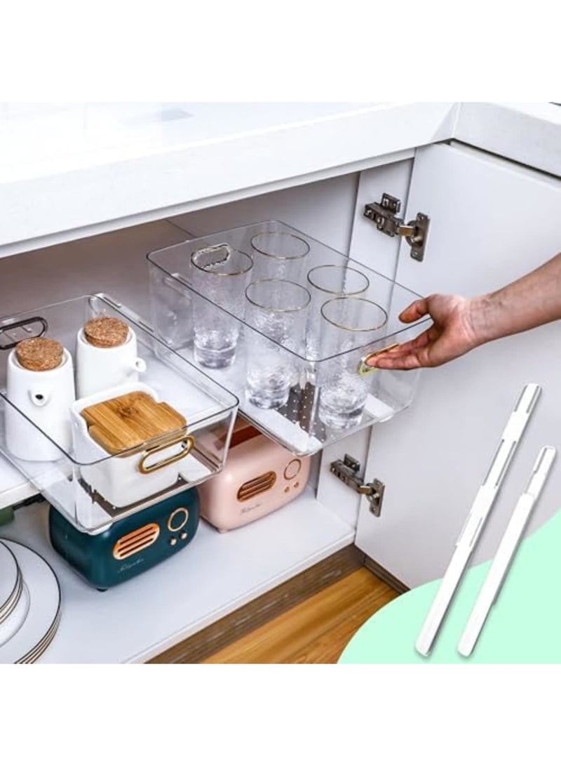 SYOSI 4 Pcs Adhesive Sliders for Cabinets Pull Out Drawer Organizer Accessories, Durable Self-Adhesive Drawer Slides Replacement Guide Rails, Easy Install Cabinet Tracks Runner, Ideal for Home Storage - Image 2