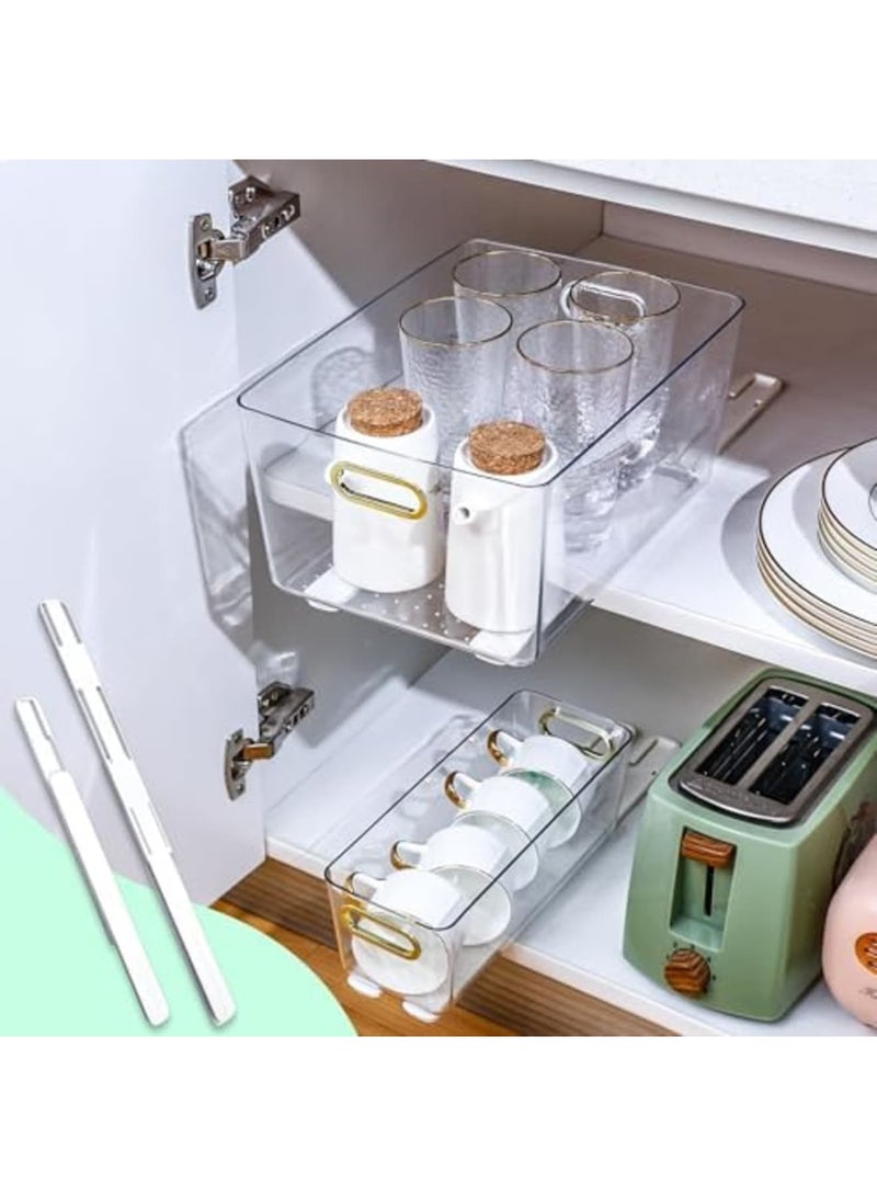 SYOSI 4 Pcs Adhesive Sliders for Cabinets Pull Out Drawer Organizer Accessories, Durable Self-Adhesive Drawer Slides Replacement Guide Rails, Easy Install Cabinet Tracks Runner, Ideal for Home Storage - Image 4