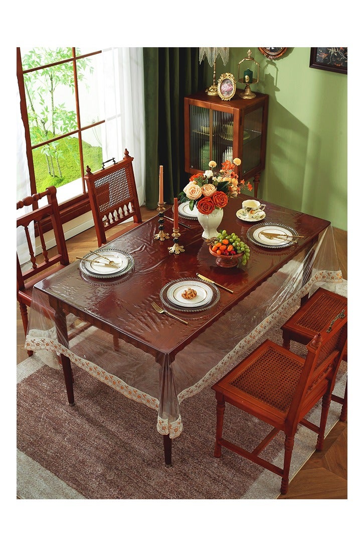 150*190cm Transparent Lace-Trimmed Square Pvc Waterproof and Oil-Proof Square Tablecloth, Heat-Resistant and Dust-Proof Living Room Coffee Table Tablecloth, Decorative Fabric, Waterproof and Washable Tablecloth, Home Kitchen, Dining Room, Wedding Banquet Table Decoration Products,150*190cm - Image 4