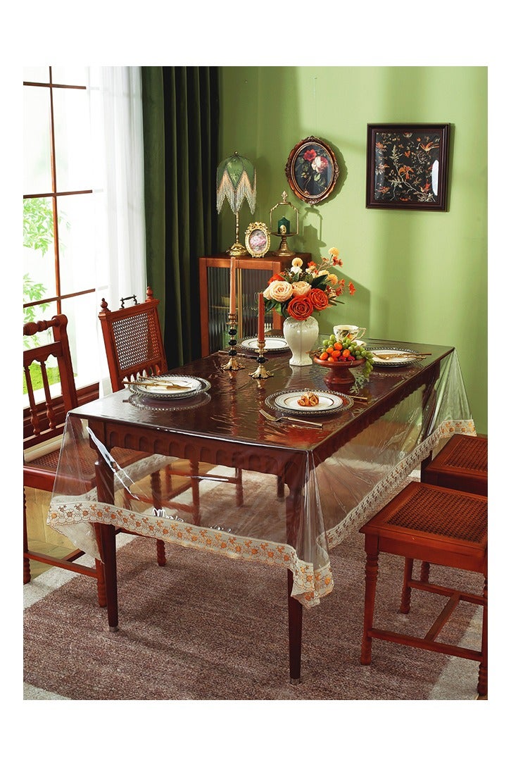 150*190cm Transparent Lace-Trimmed Square Pvc Waterproof and Oil-Proof Square Tablecloth, Heat-Resistant and Dust-Proof Living Room Coffee Table Tablecloth, Decorative Fabric, Waterproof and Washable Tablecloth, Home Kitchen, Dining Room, Wedding Banquet Table Decoration Products,150*190cm - Image 5