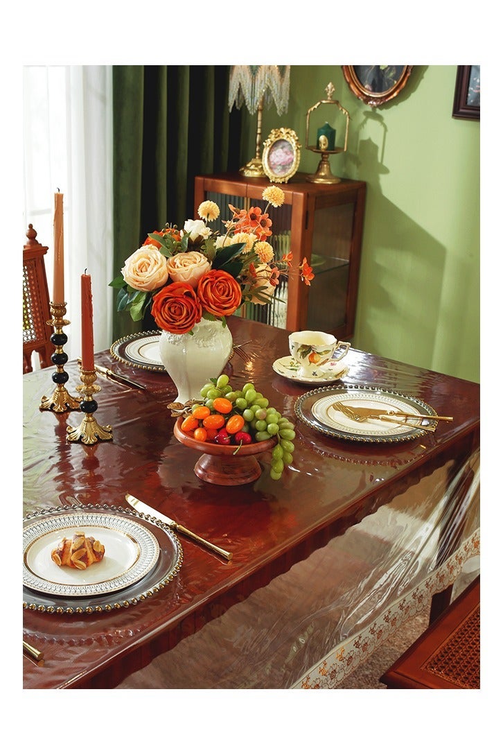 150*190cm Transparent Lace-Trimmed Square Pvc Waterproof and Oil-Proof Square Tablecloth, Heat-Resistant and Dust-Proof Living Room Coffee Table Tablecloth, Decorative Fabric, Waterproof and Washable Tablecloth, Home Kitchen, Dining Room, Wedding Banquet Table Decoration Products,150*190cm - Image 3