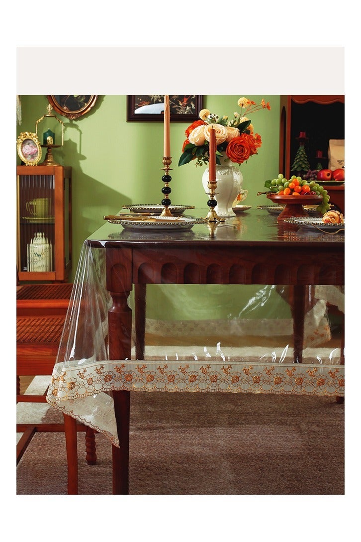 150*190cm Transparent Lace-Trimmed Square Pvc Waterproof and Oil-Proof Square Tablecloth, Heat-Resistant and Dust-Proof Living Room Coffee Table Tablecloth, Decorative Fabric, Waterproof and Washable Tablecloth, Home Kitchen, Dining Room, Wedding Banquet Table Decoration Products,150*190cm - Image 1