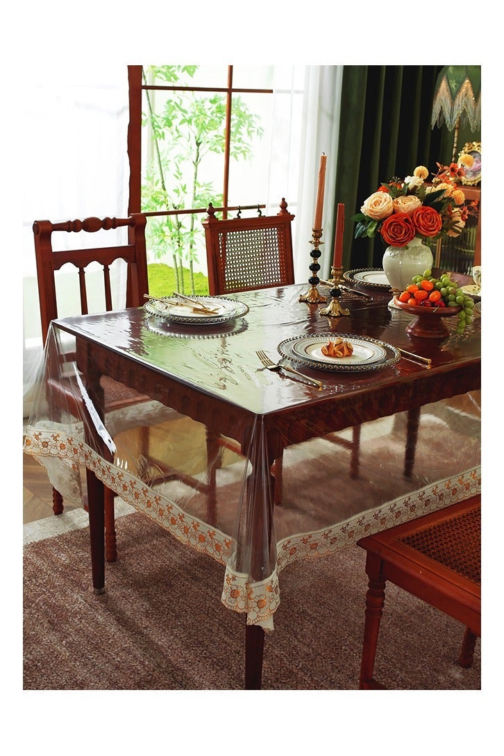 150*190cm Transparent Lace-Trimmed Square Pvc Waterproof and Oil-Proof Square Tablecloth, Heat-Resistant and Dust-Proof Living Room Coffee Table Tablecloth, Decorative Fabric, Waterproof and Washable Tablecloth, Home Kitchen, Dining Room, Wedding Banquet Table Decoration Products,150*190cm - Image 2